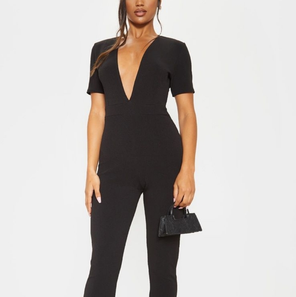 plunging jumpsuit with sleeves